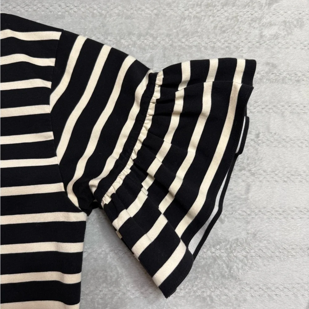 JCREW Ruffle Sleeve Tee In Black Cream